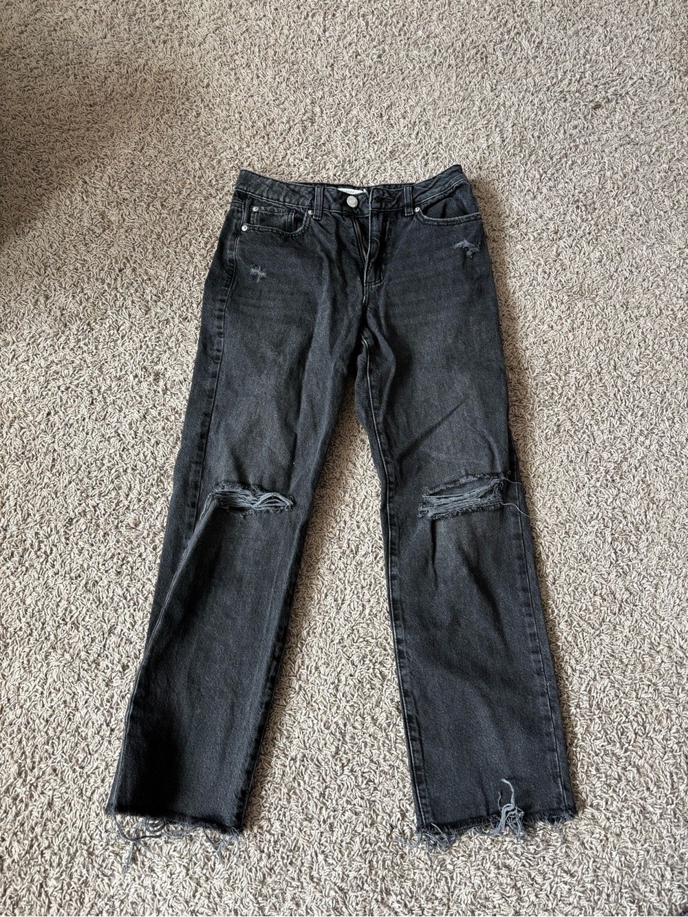Black Straight-Leg Ripped Jeans